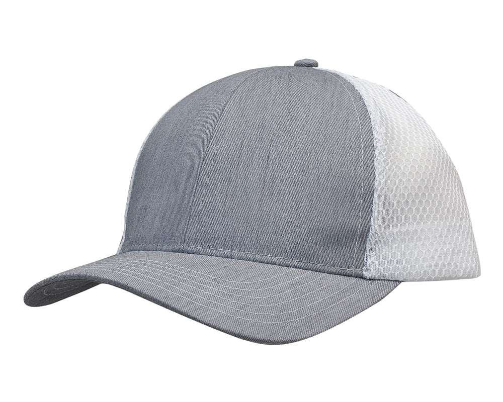 3971-Light Brushed Poly Cotton Marle Cap with Honeycomb Mesh Back