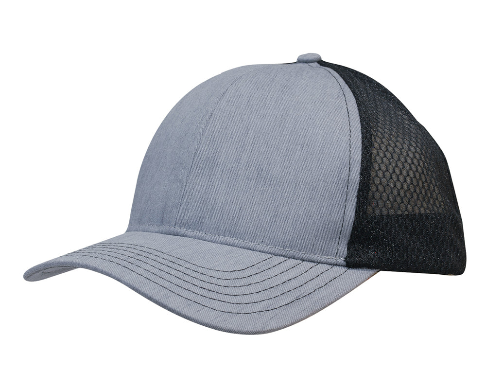3971-Light Brushed Poly Cotton Marle Cap with Honeycomb Mesh Back