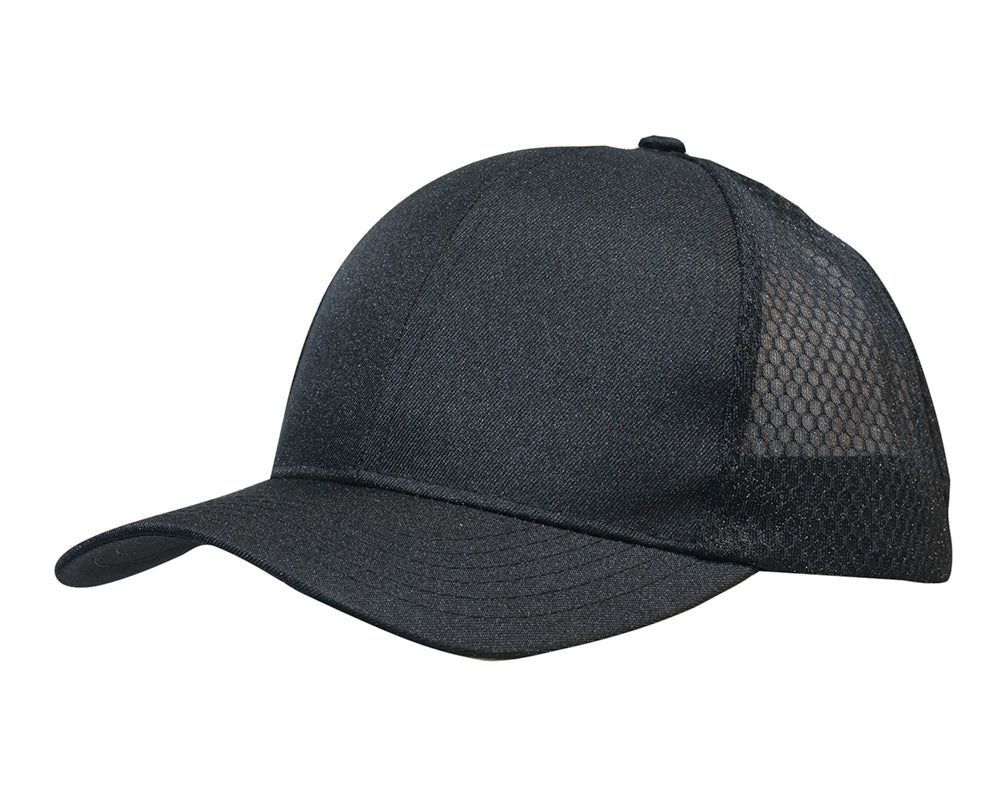 3972-Light Brushed Poly Cotton Marle Cap with Honeycomb Mesh Back