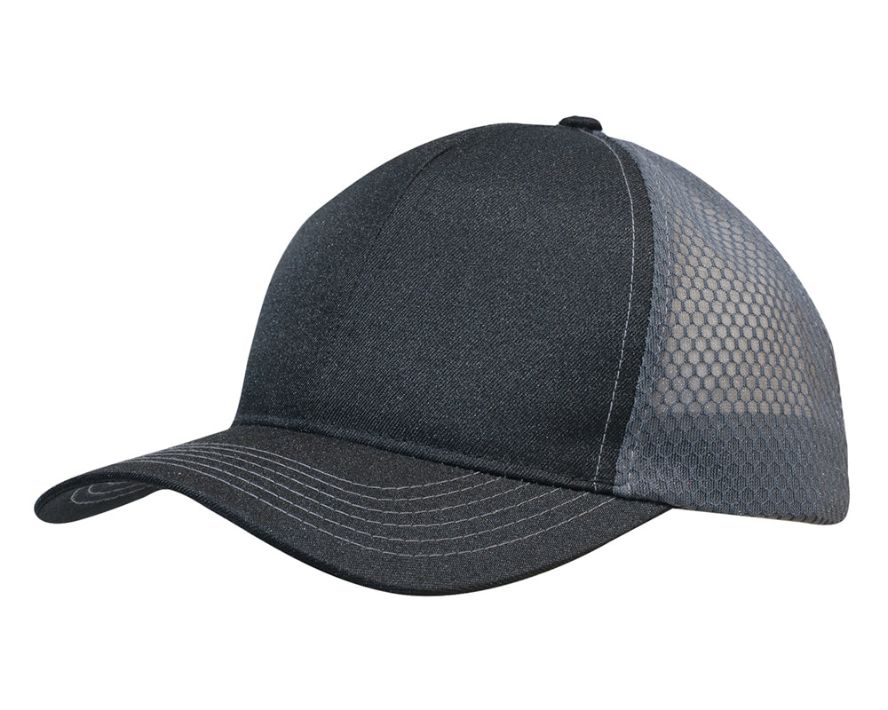 3972-Light Brushed Poly Cotton Marle Cap with Honeycomb Mesh Back