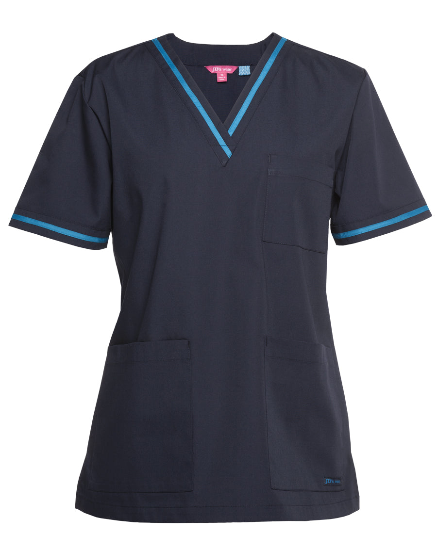 4SCT1-Jb'S Contrast Ladies Scrubs Top