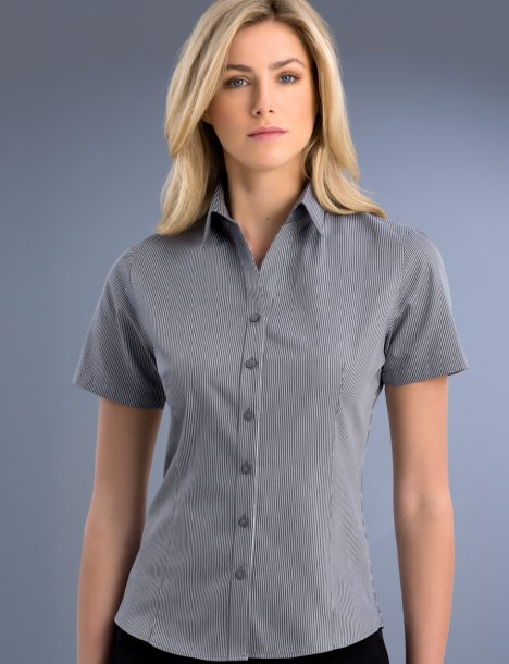 763-Womens Slim Fit Short Sleeve Pinstripe