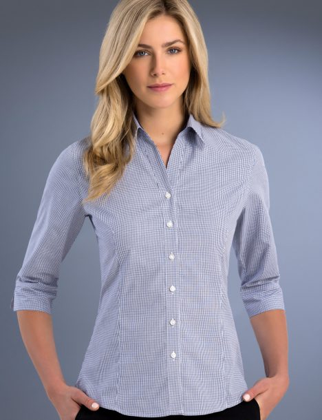 776-Womens Slim Fit 3/4 Sleeve Square Check