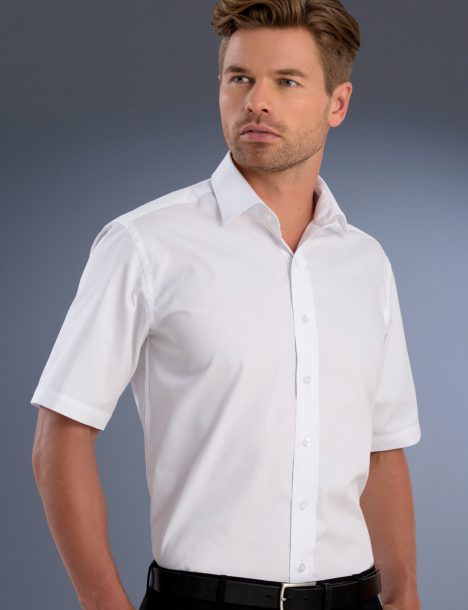 841-Mens Slim Fit Short Sleeve Pinpoint Oxford