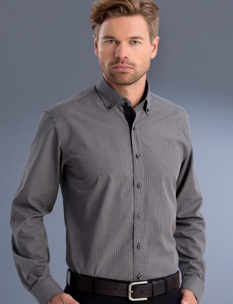 874-Mens Slim Fit Long Sleeve Small Check