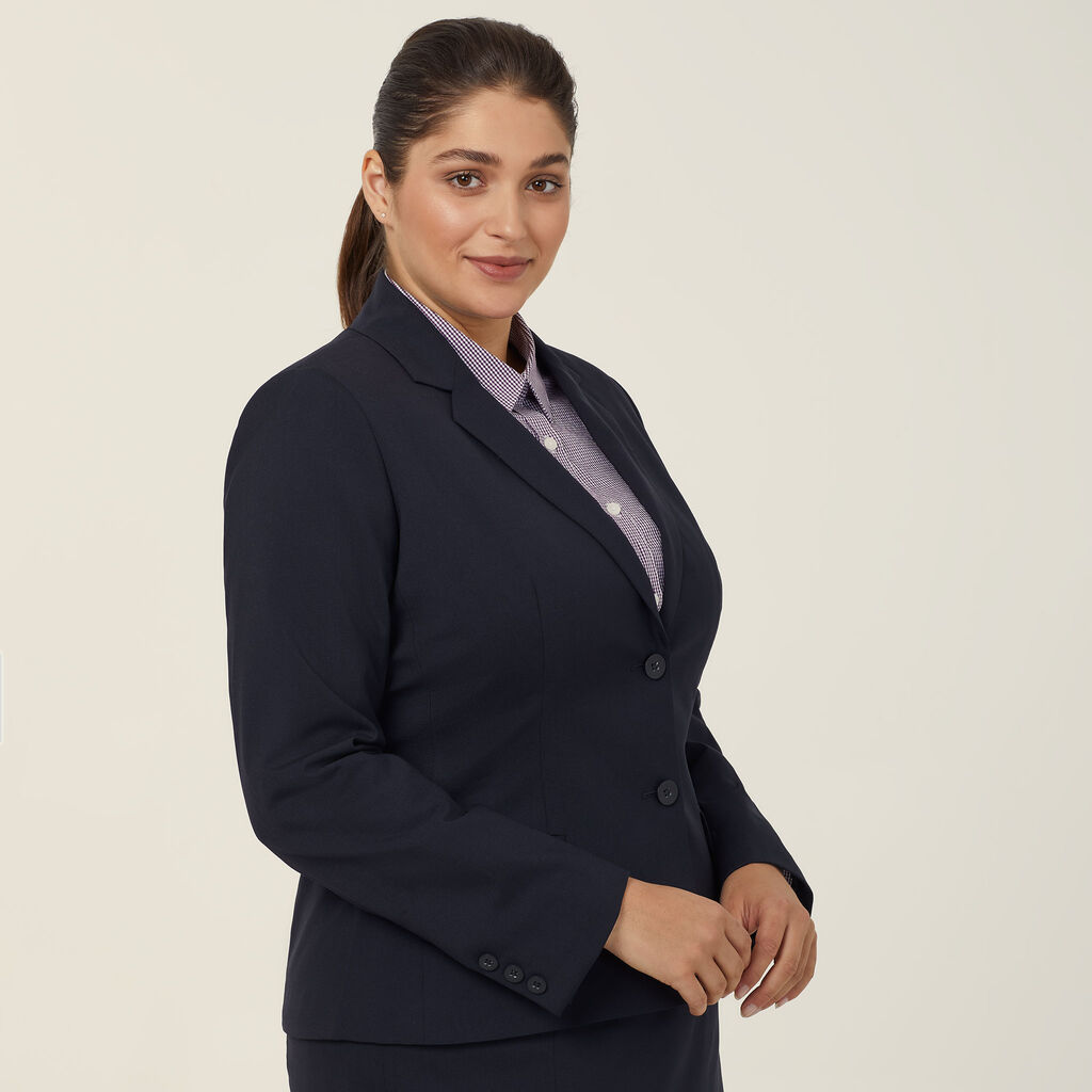 STRETCH WOOL BLEND 2 BUTTON MID-LENGTH JACKET