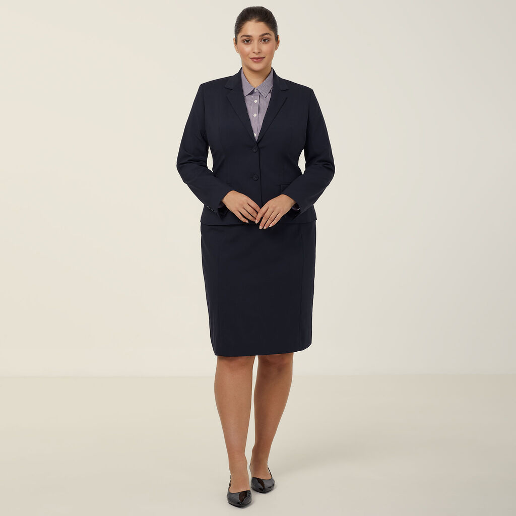 STRETCH WOOL BLEND 2 BUTTON MID-LENGTH JACKET