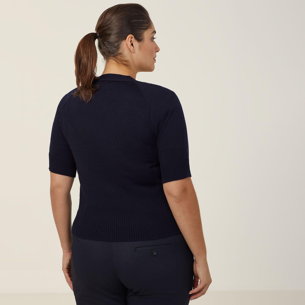 WOOL RICH SHORT SLEEVE RIB TRIM CARDIGAN