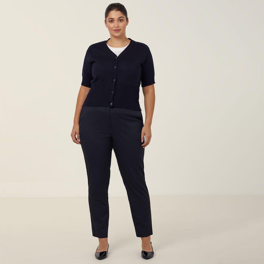 WOOL RICH SHORT SLEEVE RIB TRIM CARDIGAN