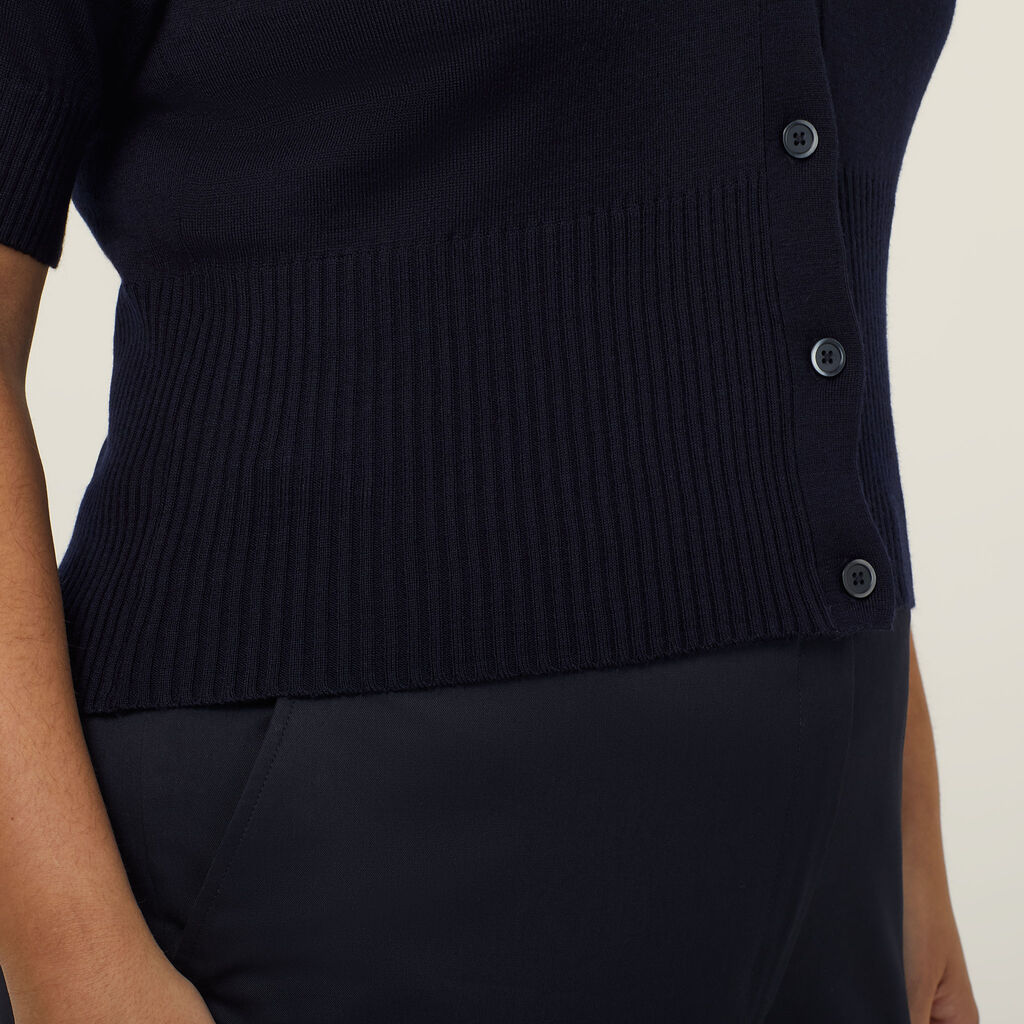 WOOL RICH SHORT SLEEVE RIB TRIM CARDIGAN