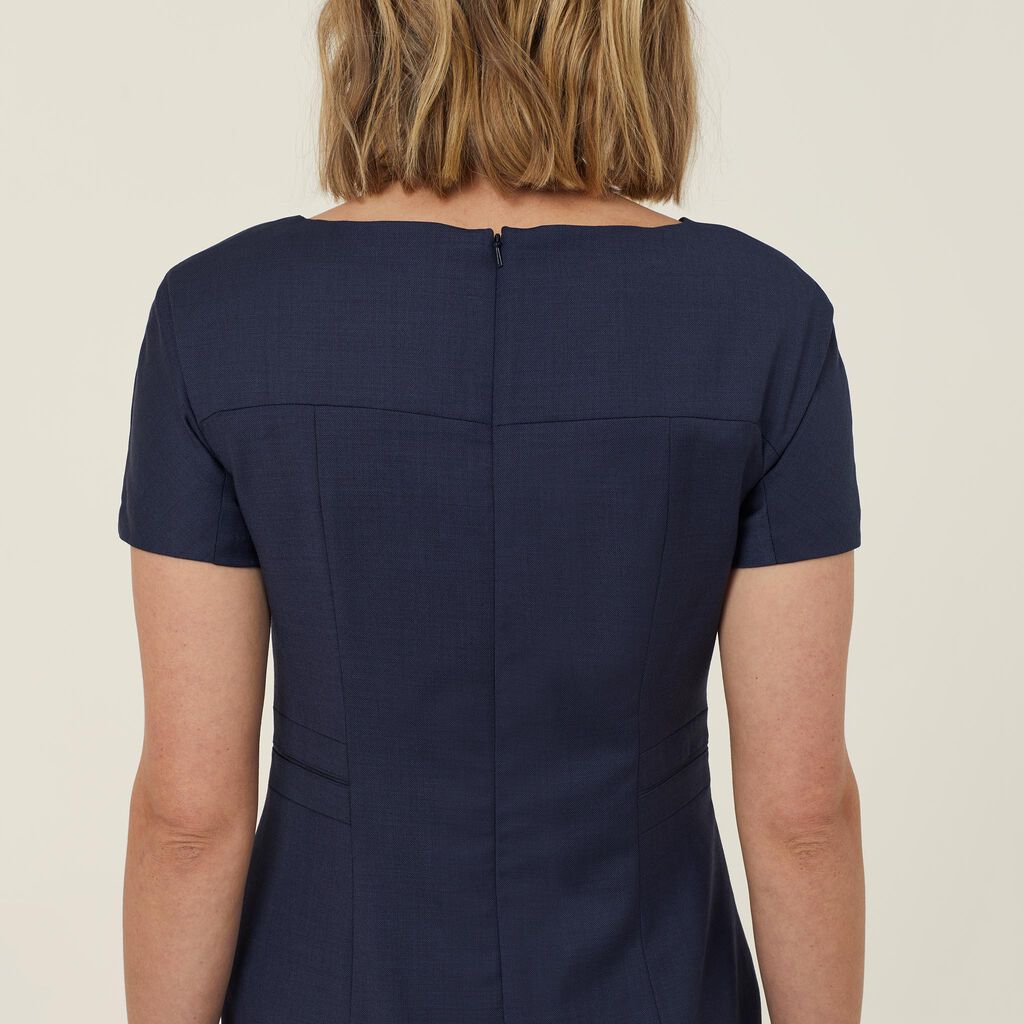 SHARKSKIN SHORT SLEEVE DETAIL DRESS