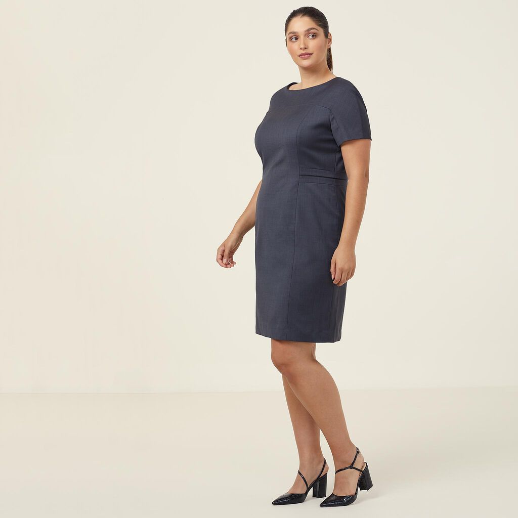 SHARKSKIN SHORT SLEEVE DETAIL DRESS