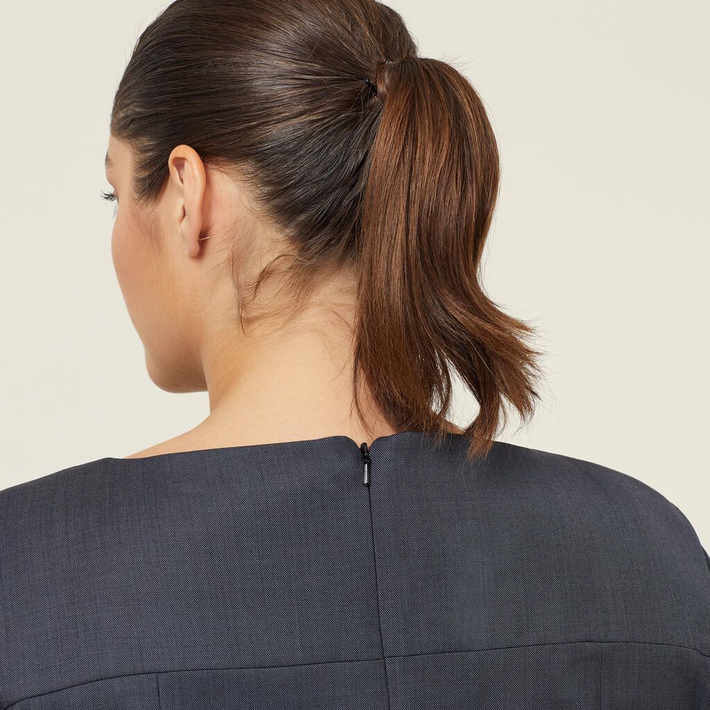 SHARKSKIN SHORT SLEEVE DETAIL DRESS