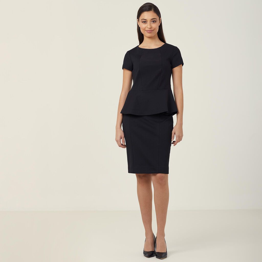 PONTE KNIT CAP SLEEVE PEPLUM TOP