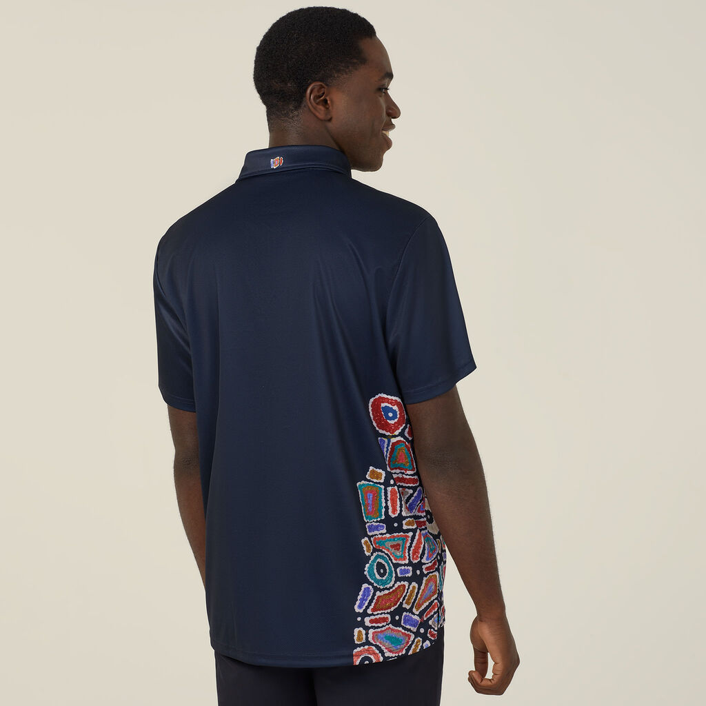 MEN'S POLYESTER KNIT WATER DREAMING INDIGENOUS PRINT POLO
