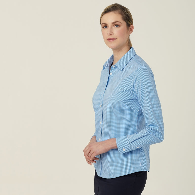 WOMEN'S AVIGNON GINGHAM CHECKERED LONGSLEEVES-SLIM SHIRT