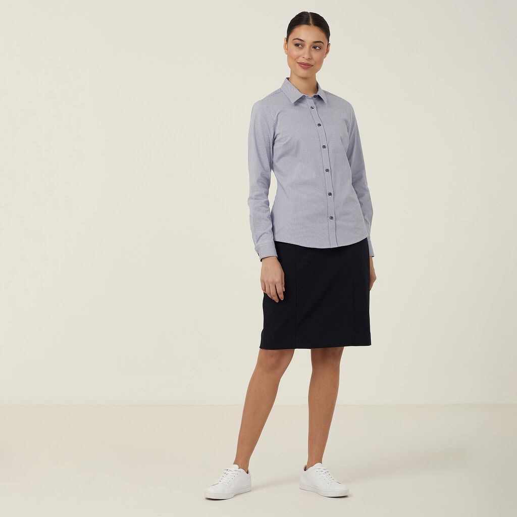 WOMEN'S AVIGNON GINGHAM CHECKERED LONGSLEEVES-SLIM SHIRT