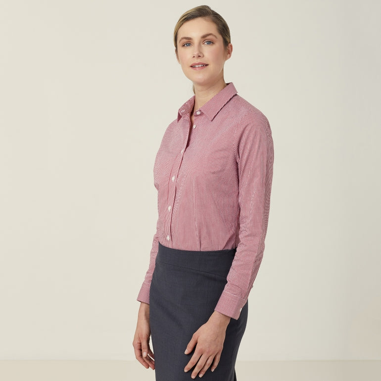 WOMEN'S AVIGNON GINGHAM CHECKERED LONGSLEEVES-SLIM SHIRT