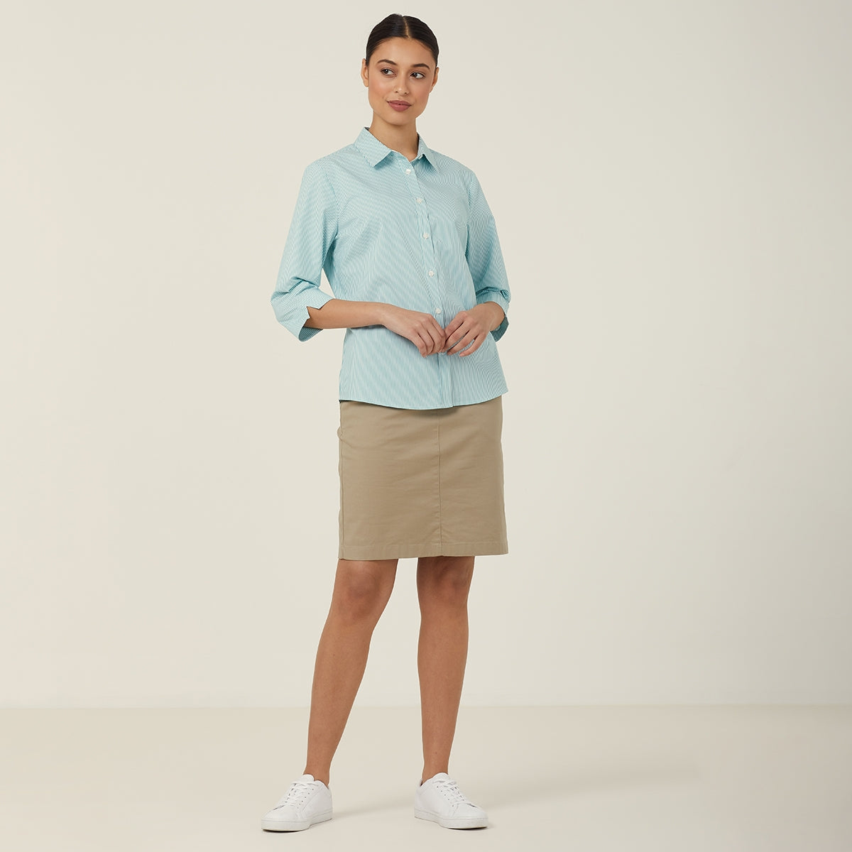 AVIGNON FINE BLOCK STRIPE STRETCH 3/4 SLEEVE SHIRT