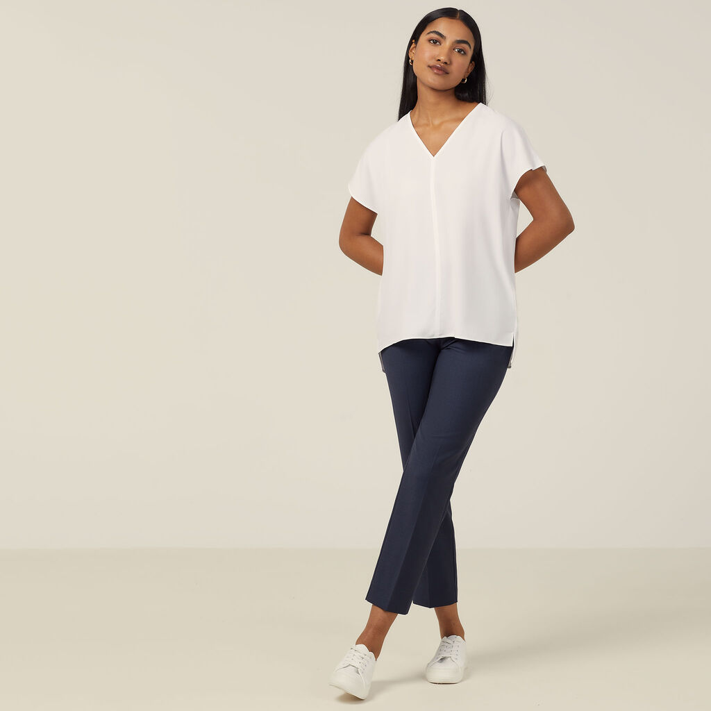 FRENCH GEORGETTE SHORT SLEEVE V-NECK TOP