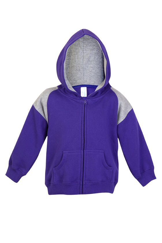 F335ZZ-Kids Shoulder Contrast Panel Hoodies with Zipper