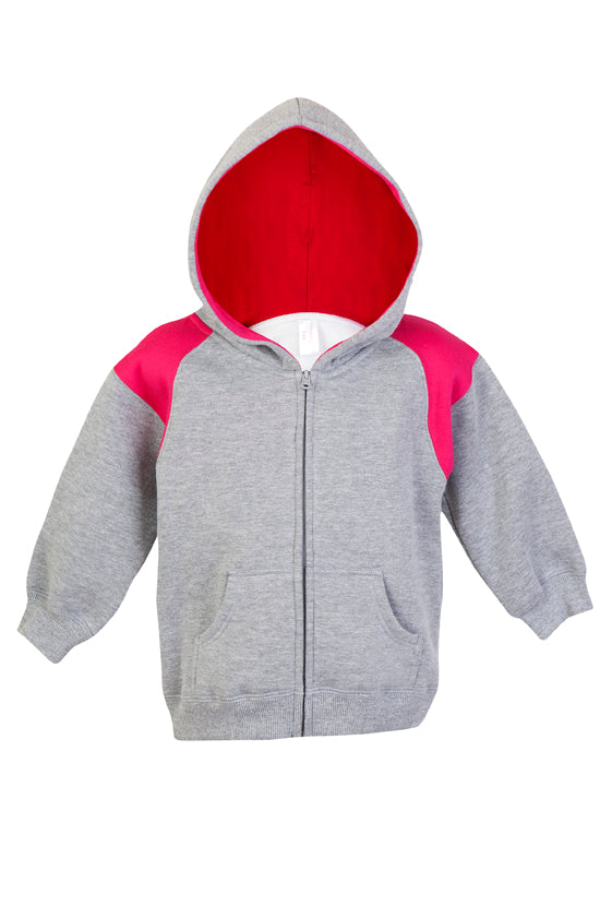 F335ZZ-Kids Shoulder Contrast Panel Hoodies with Zipper