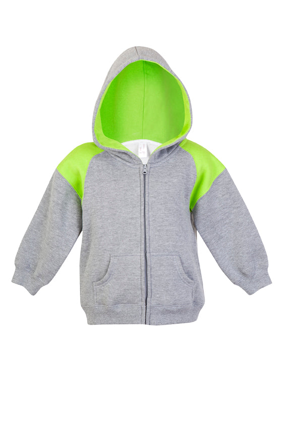 F335ZZ-Kids Shoulder Contrast Panel Hoodies with Zipper