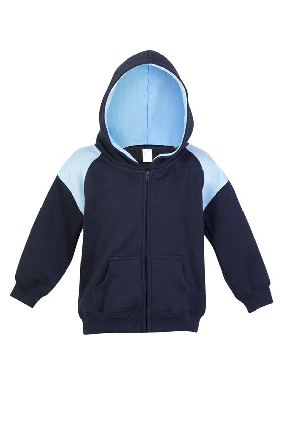 F335ZZ-Kids Shoulder Contrast Panel Hoodies with Zipper