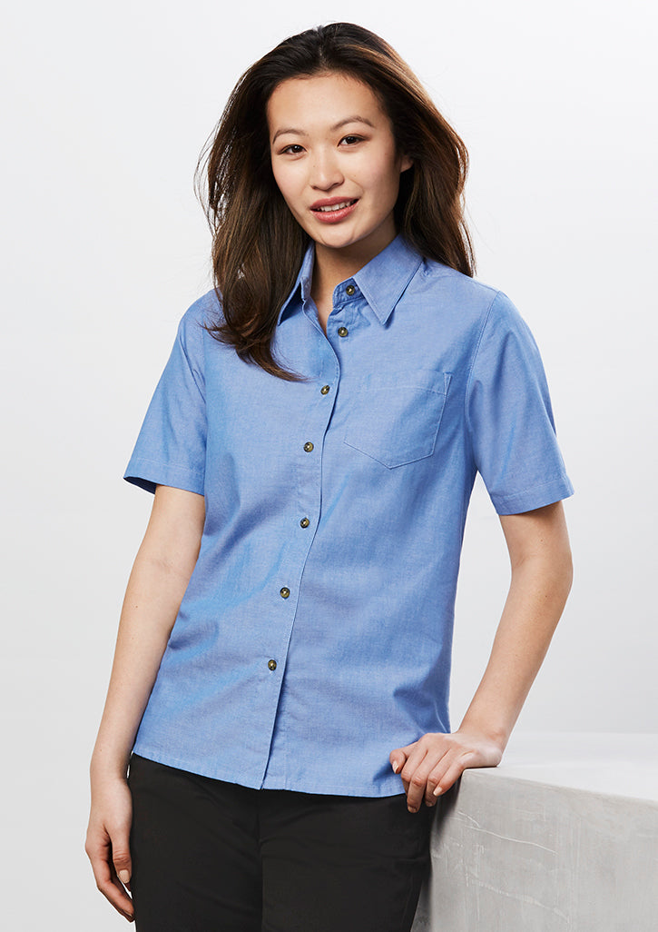 LB6200-Ladies Wrinkle Free Chambray Short Sleeve Shirt