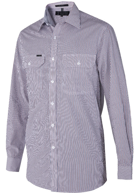 RMPC058-Men's Front Flap Dual Pocket, Classic Fit, Long Sleeve Denim Shirt