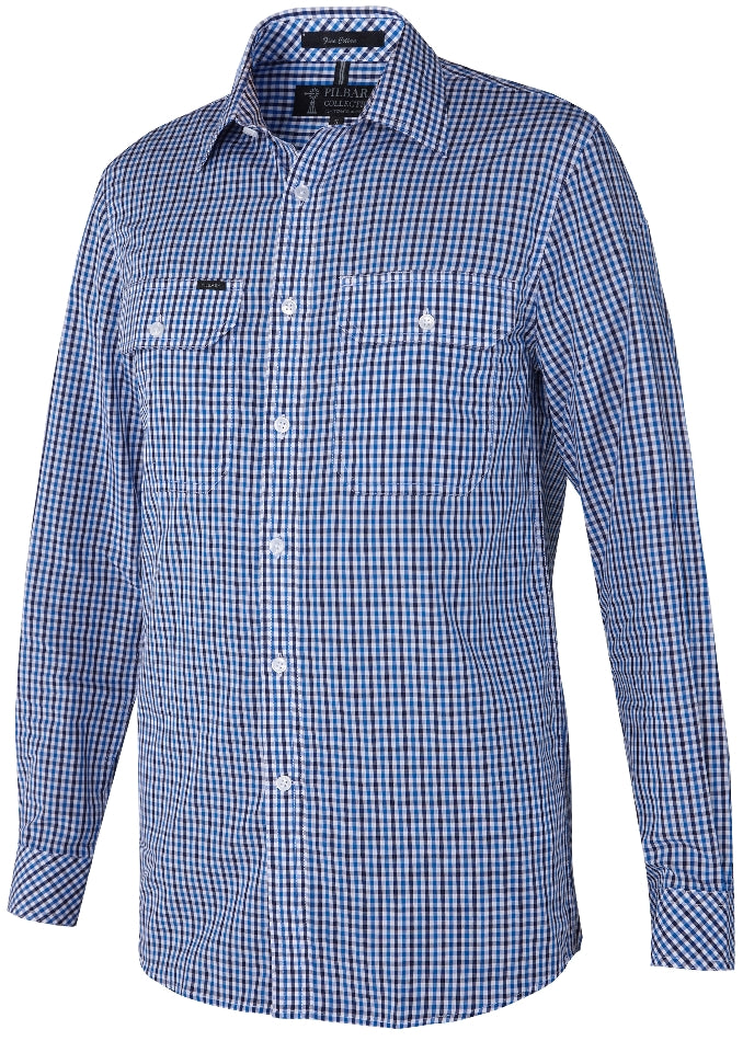 RMPC060-Men's Premium Ultra Fine Cotton, Yarn Dyed Check, Front Flap Dual Pocket, Classic Fit, Long Sleeve Shirt