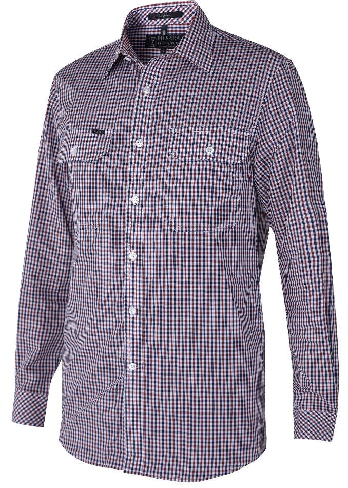 RMPC060-Men's Premium Ultra Fine Cotton, Yarn Dyed Check, Front Flap Dual Pocket, Classic Fit, Long Sleeve Shirt