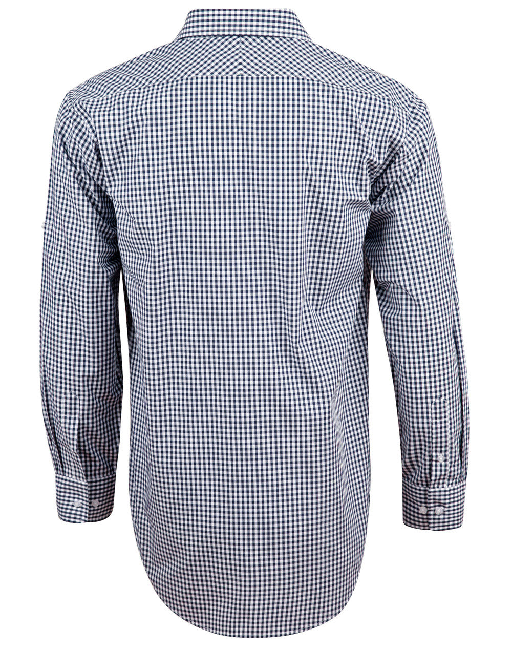 M7300L Men's Gingham Check Long Sleeve Shirt with Roll-up Tab Sleeve