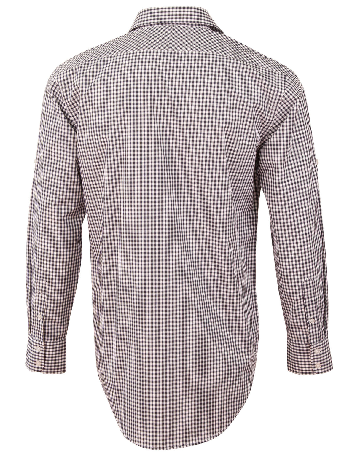 M7330L Men's Gingham Check Long Sleeve Shirt with Roll-up Tab Sleeve