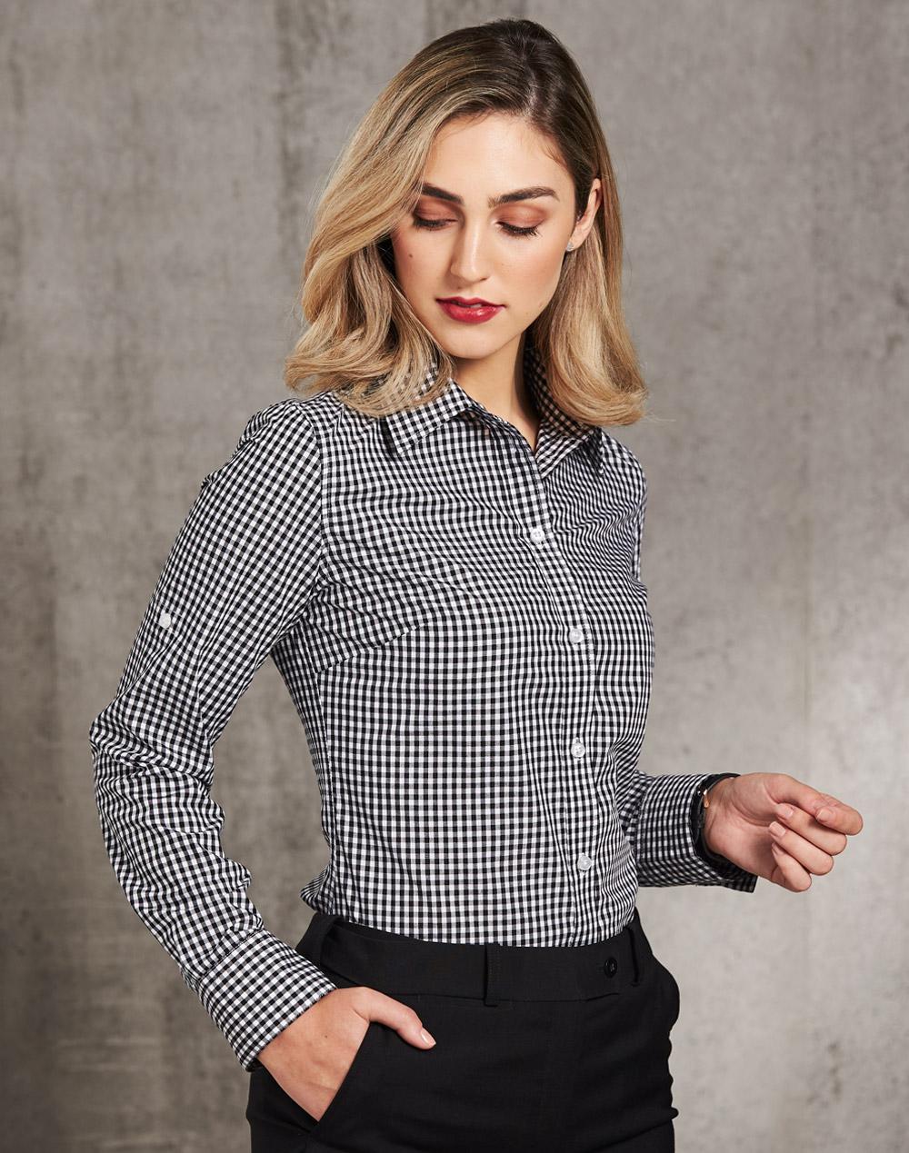 M8300L Ladies' Gingham Check Long Sleeve Shirt