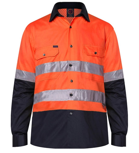 RM107V2R-2 Tone Vented Light Weight Open Front L/S Shirt with 3M 8910 Reflective Tape