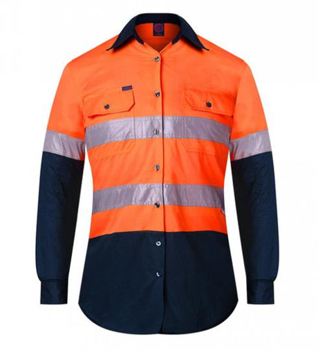 RM208V2R-Ladies 2 Tone Vented Light Weight Open Front L/S Shirt with 3M 8910 Reflective Tape
