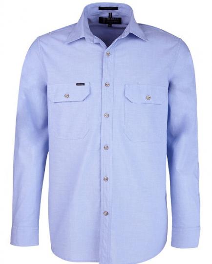 RMPC007-Men's Chambray Front Flap Dual Pocket, Classic Fit, L/S Shirt