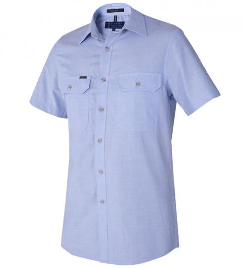 RMPC007S-Men's Chambray Front Flap Dual Pocket, Classic Fit, S/S Shirt