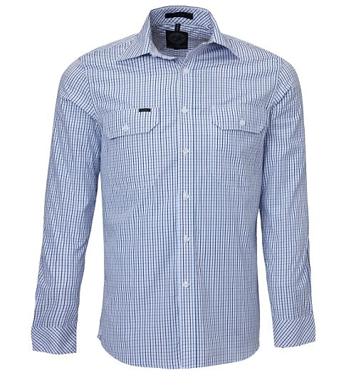 RMPC011S-Men's Checkered Longsleeve-Front Flap Dual Pocket