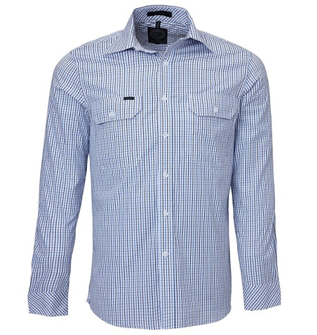 RMPC011S-Men's Checkered Longsleeve-Front Flap Dual Pocket