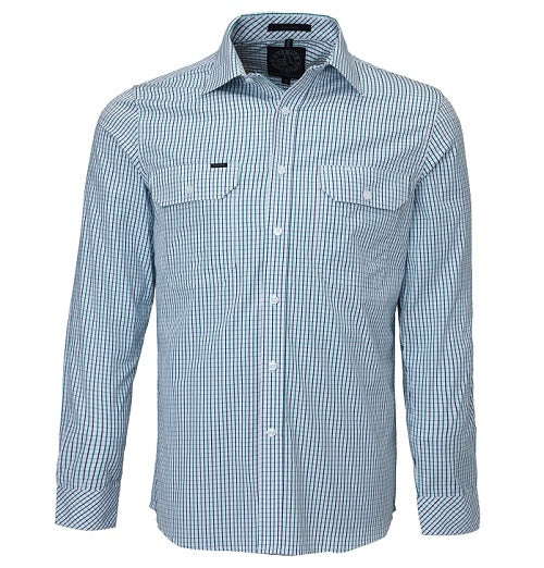 RMPC011S-Men's Checkered Longsleeve-Front Flap Dual Pocket