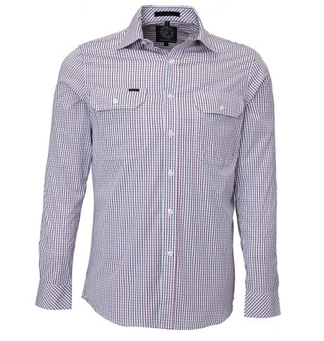RMPC011S-Men's Checkered Longsleeve-Front Flap Dual Pocket