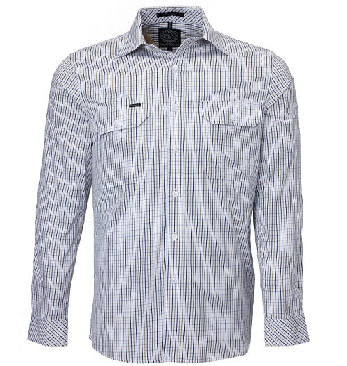RMPC011S-Men's Checkered Longsleeve-Front Flap Dual Pocket