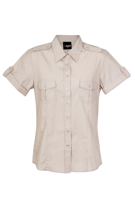 S002FS-Ladies Military Short Sleeve Shirt
