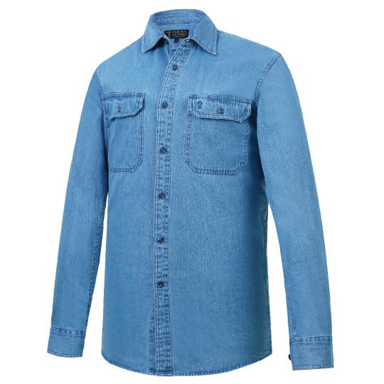 RMPC026-Men's Denim Long-sleeve Shirt  with Front Flap Dual Pocket