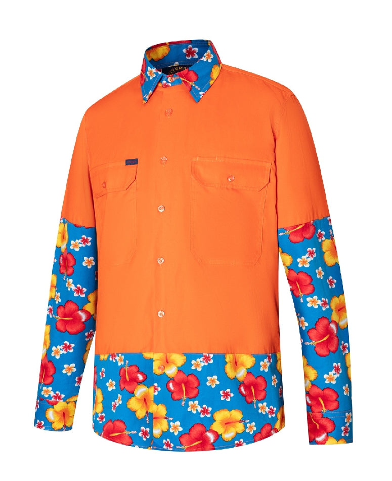 RMRU02-Patterned 2 Tone Vented Light Weight Open Front L/S Shirt
