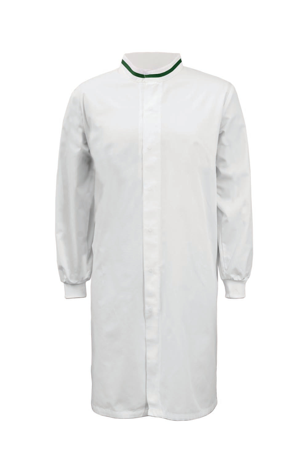 WJ3199-FOOD INDUSTRY LONG LENGTH DUSTCOAT WITH MANDARIN COLLAR, CONTRAST TRIMS ON COLLAR