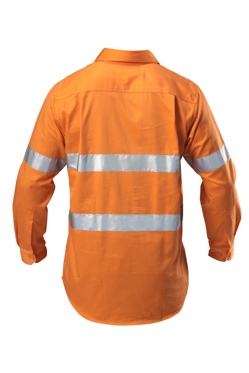 HI-VIS CLOSED FRONT TAPED LONG SLEEVE COTTON DRILL SHIRT