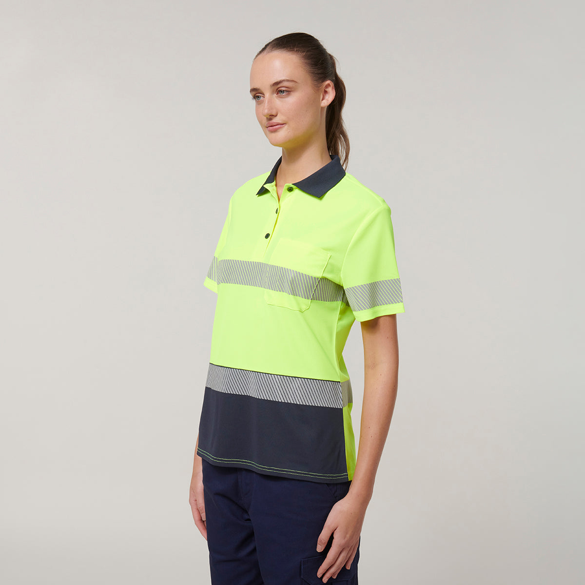Y08602-Hard Yakka Womens Short Sleeve Hi Vis Taped Polo